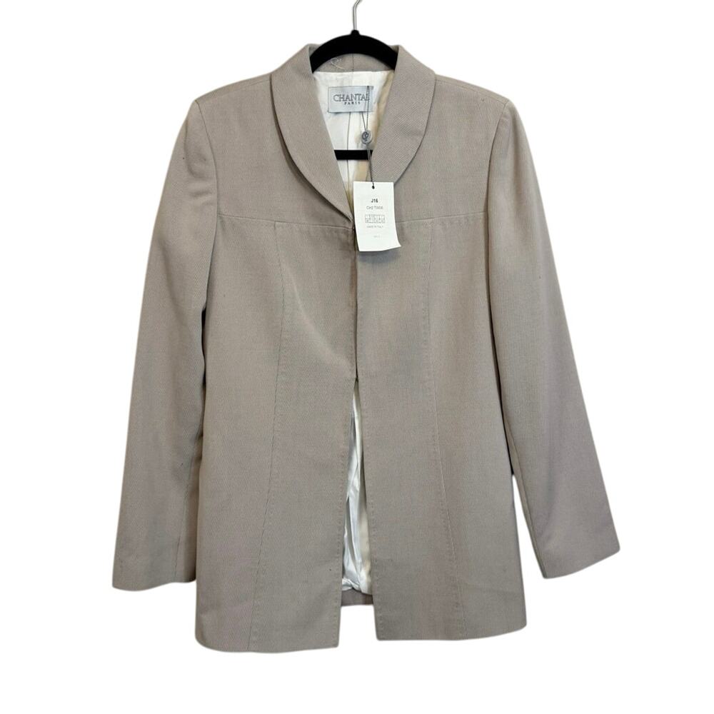 Chantal Paris Blazer Jacket Womens 10 Gray Virgin Wool Formal Academia Italy NWT